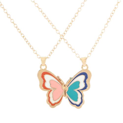 Enamel Zinc Alloy Necklace, plated, 2 pieces & Unisex, golden 
