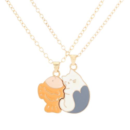 Enamel Zinc Alloy Necklace, plated, 2 pieces & Unisex, golden 