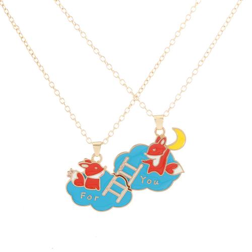 Enamel Zinc Alloy Necklace, plated, 2 pieces & Unisex, golden 