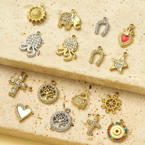 Titanium Steel Pendants, plated, DIY & enamel & with rhinestone 