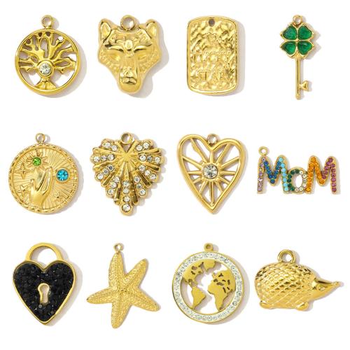 Titanium Steel Pendants, plated, DIY & micro pave cubic zirconia & with rhinestone 