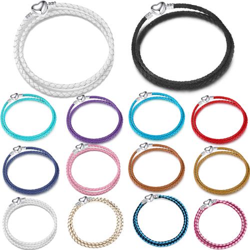 PU Leather Cord Bracelets, with Zinc Alloy, Heart, Double Layer & Unisex 