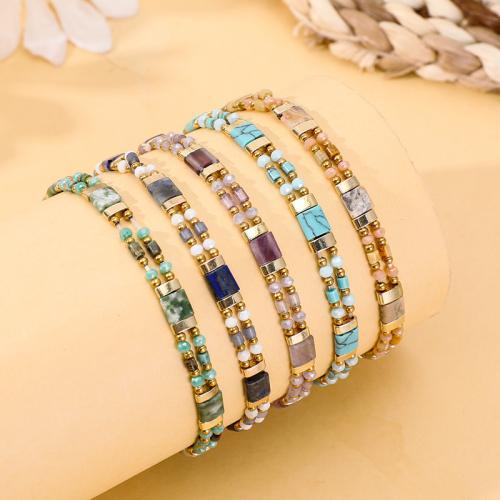 Нержавеющая сталь 304 браслет, с Seedbead & Природный камень & Кристаллы, плакирован золотом, ювелирные изделия моды, Много цветов для выбора, продается PC