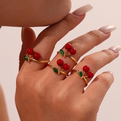 Bague en acier inoxydable , Acier inoxydable 304, avec résine, Placage de couleur d'or, bijoux de mode & avec strass, plus de couleurs à choisir, Vendu par PC