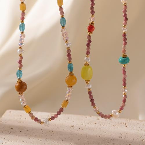 Murano Schmuck Halskette, 304 Edelstahl, mit ABS-Kunststoff-Perlen & Lampwork & Zinklegierung, goldfarben plattiert, Modeschmuck, keine, verkauft von PC