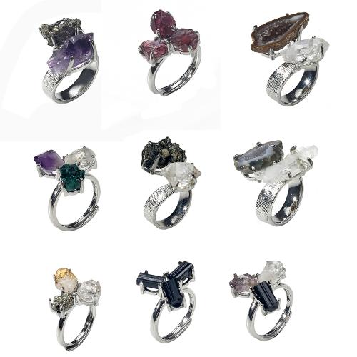 Gemstone Stainless Steel Finger Ring, with 304 Stainless Steel, random style & fashion jewelry & Unisex, mixed colors, Inner Approx 18.62mm 