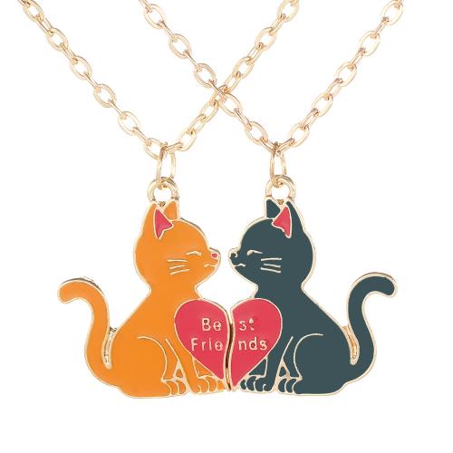Enamel Zinc Alloy Necklace, plated, 2 pieces & Unisex, golden 