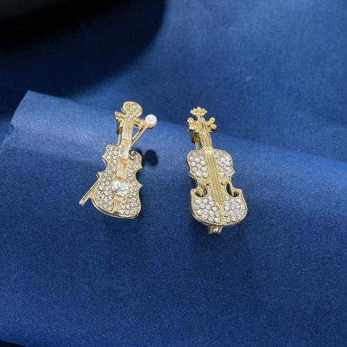 Strass Zink Legierung Brosche, Zinklegierung, Violine, plattiert, unisex & verschiedene Stile für Wahl & mit Strass, goldfarben, verkauft von PC