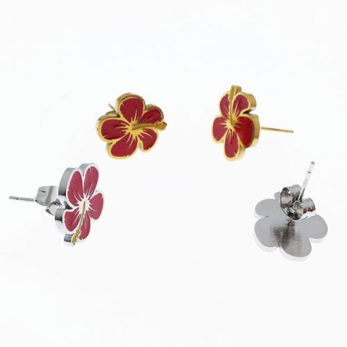 Boucle en acier inoxydable, Acier inoxydable 304, fleur, poli, bijoux de mode & pour femme & émail, plus de couleurs à choisir, 12mm, Vendu par paire