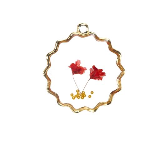 Resin Brass Pendants, with Dried Flower & Resin, plated, DIY & imitation pearl, mixed colors 
