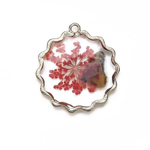 Resin Brass Pendants, with Dried Flower & Resin, plated, DIY, mixed colors 