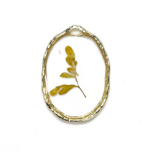 Resin Brass Pendants, with Dried Flower & Resin, plated, DIY, mixed colors 