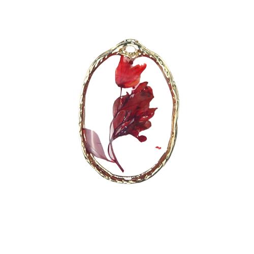 Resin Brass Pendants, with Dried Flower & Resin, plated, DIY, mixed colors 