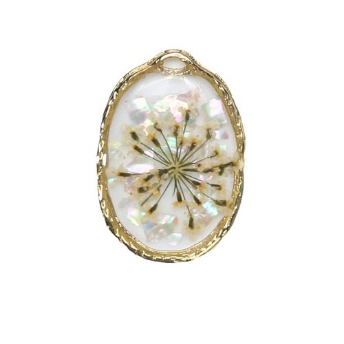 Resin Brass Pendants, with Dried Flower & Resin, plated, DIY, mixed colors 