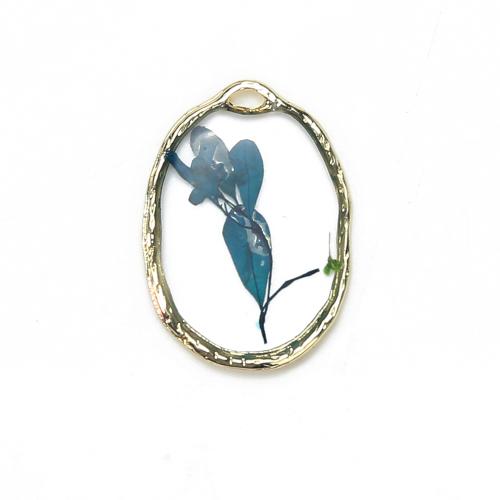 Resin Brass Pendants, with Dried Flower & Resin, plated, DIY, mixed colors 