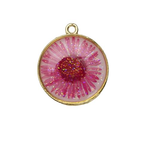 Resin Brass Pendants, with Dried Flower & Resin, plated, DIY, mixed colors 