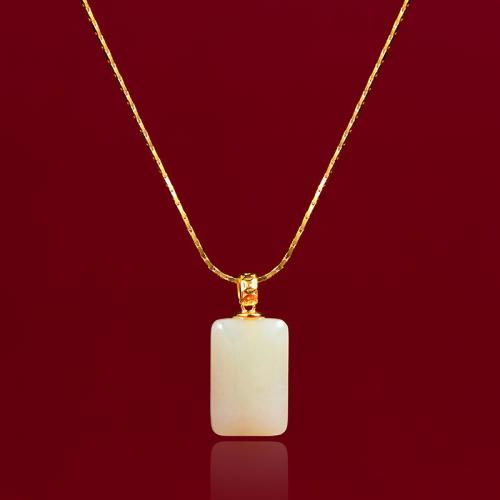Natural Jade Necklace, Brass, with Hetian Jade, gold color plated, fashion jewelry, mixed colors 
