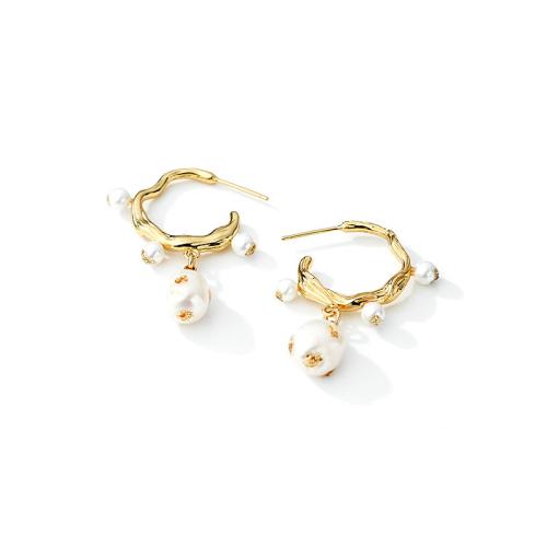 Латунные серьги падение, Латунь, с Пластиковая жемчужина, Другое покрытие, ювелирные изделия моды, два разных цвета, продается Пара