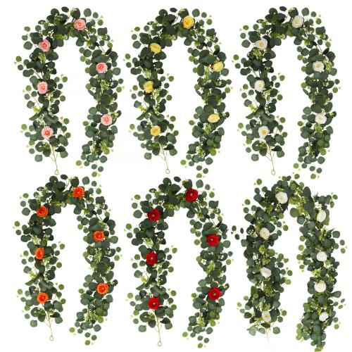 Artificial Plant, Plastic, with Silk Flower, Leaf 