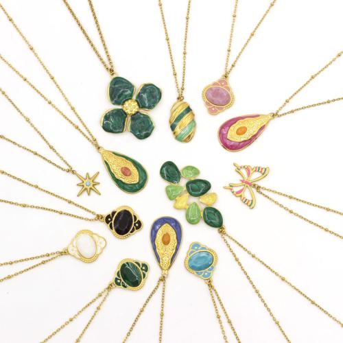 Colliers de pierres précieuses, Acier inoxydable 304, avec Pierre naturelle, Placage de couleur d'or, bijoux de mode & émail, plus de couleurs à choisir, Vendu par PC