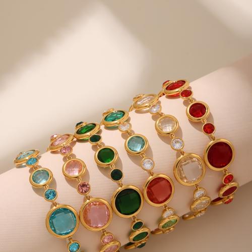 Glasperlen Armbänder Schmuck, 304 Edelstahl, mit Glasstein, goldfarben plattiert, Modeschmuck & Micro pave Zirkonia, keine, verkauft von PC[