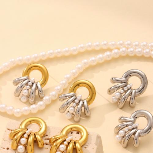 Boucle en acier inoxydable, Acier inoxydable 304, avec perle de plastique, Placage de couleur d'or, bijoux de mode, plus de couleurs à choisir, Vendu par paire