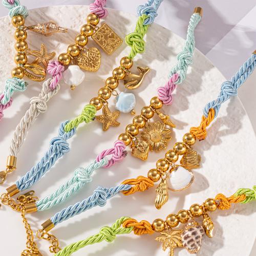 Bracelets de coquille de mer, Acier inoxydable 304, avec coquille & coquille de trompette, Placage de couleur d'or, bijoux de mode, plus de couleurs à choisir, Vendu par PC[