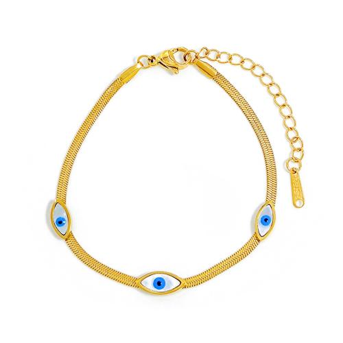 Evil Eye Jewelry Bracelet, Titanium Steel, with Acrylic, with 5cm extender chain, plated, fashion jewelry & for woman, golden Approx 17 cm 