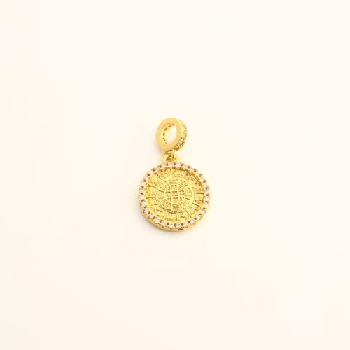 Cubique Pendentif en laiton zircon pavent, Rond, DIY & pavé de micro zircon, doré Vendu par PC