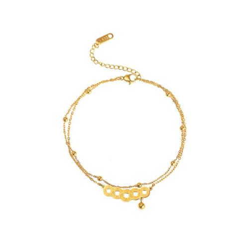 Edelstahl Fußkettchen Schmuck, Titanstahl, mit Verlängerungskettchen von 5cm, plattiert, Doppelschicht & für Frau & hohl, goldfarben, Länge:ca. 21 cm, verkauft von PC