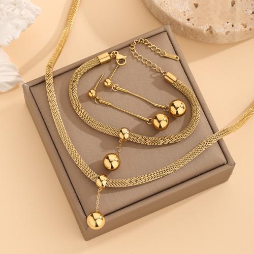 Titanium Steel Jewelry Set, plated, fashion jewelry & for woman, golden, Necklace :45cm Bracelet :17cm. 