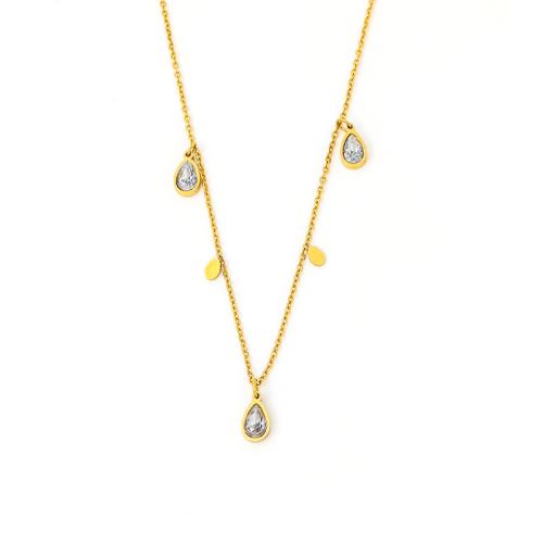 Titanium Steel Jewelry Necklace, with 5cm extender chain, plated, fashion jewelry & micro pave cubic zirconia & for woman, golden Approx 40 cm 