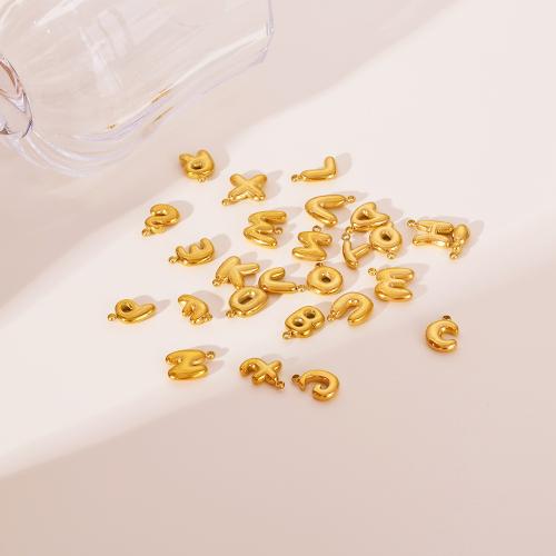 Pendentif de lettre en acier inoxydable, Acier inoxydable 304, Lettre d’alphabet, Placage de couleur d'or, DIY, doré, 9-10mm Vendu par sac
