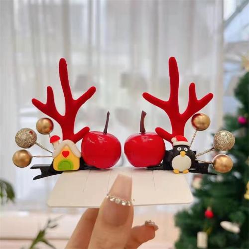 tissu Clip cheveux de Noël, avec Peluche & plastique & fer, fait à la main, styles différents pour le choix & pour femme, 50mm, Vendu par paire[