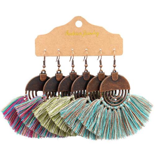 aleación de zinc Aretes, con Hilo de algodón, chapado, Estilo bohemio & diferentes estilos para la opción & para mujer, Vendido por Set