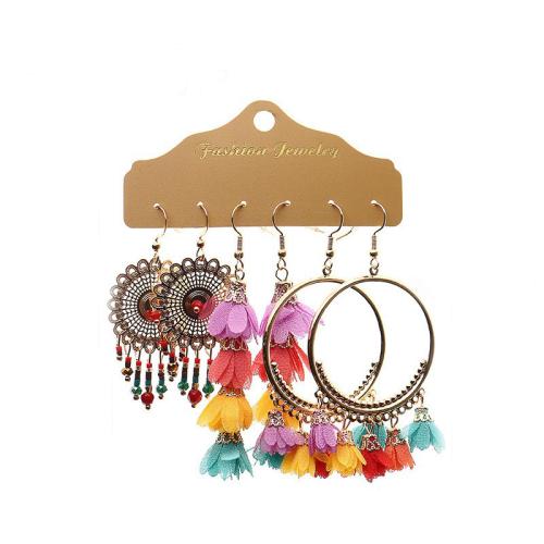 Zinc Alloy Earring Set, with Cotton Thread & Seedbead, plated, Bohemian style & for woman & enamel, earring length 40-100mm [