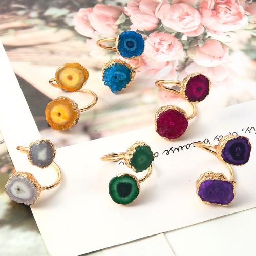 Natural Agate Druzy Finger Ring, Brass, with Agate, plated, fashion jewelry 