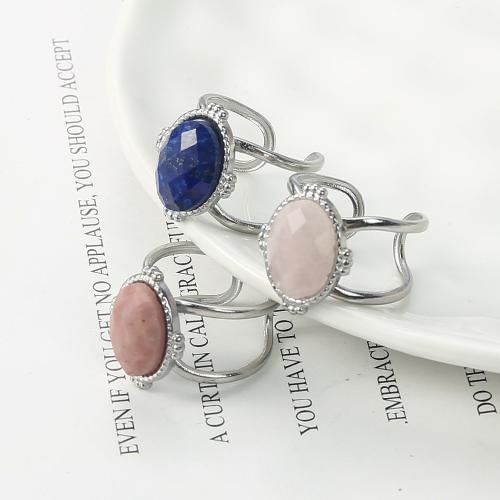Gemstone Zinc Alloy Finger Ring, with Gemstone, silver color plated, fashion jewelry 