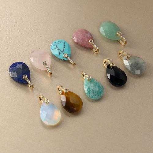 Gemstone Brass Pendants, with Gemstone, plated, DIY & with rhinestone [