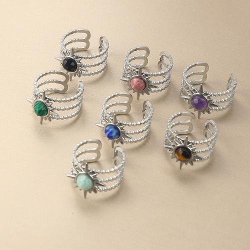 Gemstone Zinc Alloy Finger Ring, with Gemstone, silver color plated, fashion jewelry 