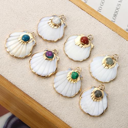 Gemstone Pendantifs en laiton, avec pierre gemme & coquille, Placage, DIY, plus de couleurs à choisir Vendu par PC