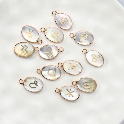 Resin Brass Pendants, with Resin, 12 Signs of the Zodiac, plated, DIY 
