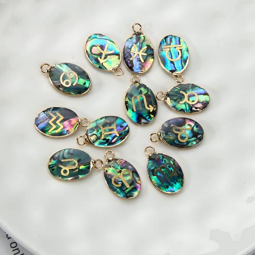 Resin Brass Pendants, with Resin, 12 Signs of the Zodiac, plated, DIY 