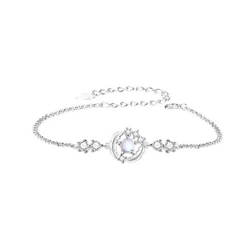 Strass bracelets de cuivre, laiton, avec Moonstone, Placage, bijoux de mode & avec strass, couleurs mélangées, 15mm Environ 16 cm, Vendu par PC