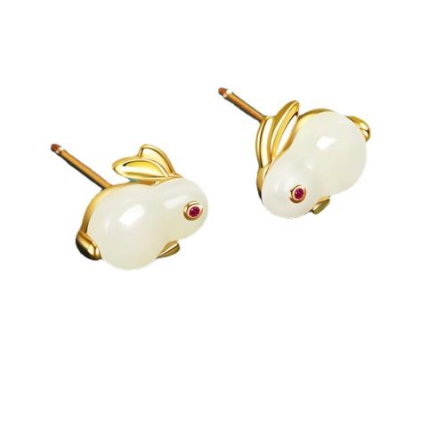 Strass boucle en laiton, lapin, Placage, bijoux de mode & avec strass, couleurs mélangées Vendu par paire