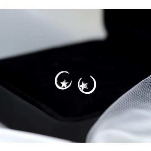 Латуни Стад Серьги, Латунь, Луна и звезды, Другое покрытие, ювелирные изделия моды, серебряный продается Пара