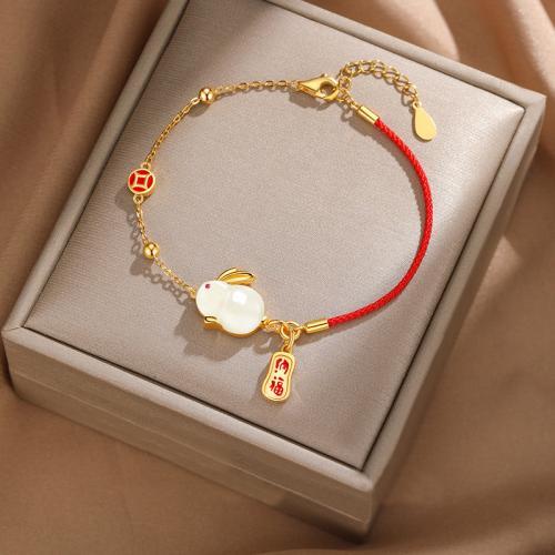 Strass bracelets de cuivre, laiton, avec corde en nylon, lapin, Placage, bijoux de mode & émail & avec strass, couleurs mélangées Environ 18 cm, Vendu par PC