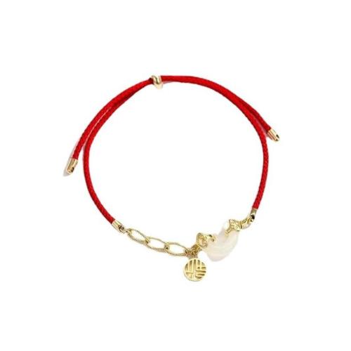 Brass Bracelets, Nylon, with Hetian Jade & Brass, plated, fashion jewelry Approx 23 cm 