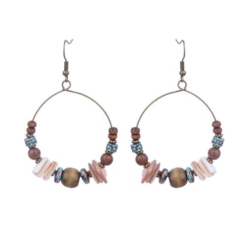alliage de zinc Boucle d'oreille goutte, avec Fil de coton & Seedbead & coquille, Placage, Style bohème & styles différents pour le choix & pour femme, Vendu par paire