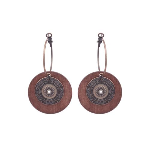 alliage de zinc Boucle d'oreille goutte, avec Fil de coton & bois, Placage, style folk & styles différents pour le choix & pour femme, Vendu par paire